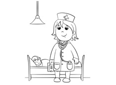 醫生在病床前問診的簡筆畫圖片